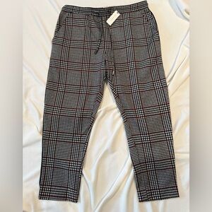 Anthropologie New Drawstring Waist Checkered Pants - Black, White, Red